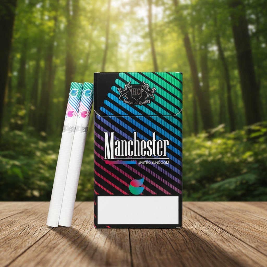 บุหรี่ Manchester Double Drive เม็ดบีบคู่ บลูเบอร์รี่และมิ้นต์ นำเข้าจากอังกฤษ