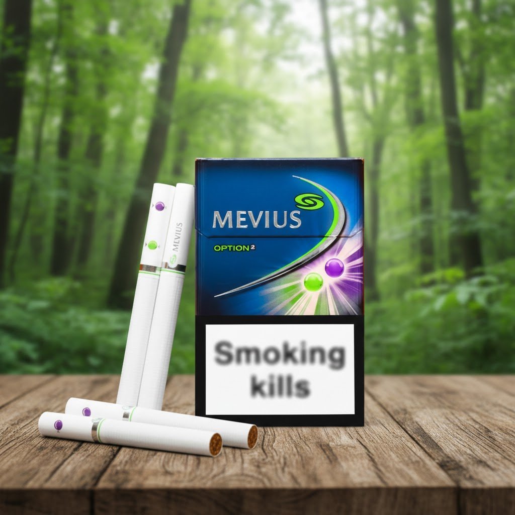 บุหรี่ Mevius Option 2 กลิ่นองุ่น 2 เม็ดบีบ รสหวานเย็นพรีเมียม