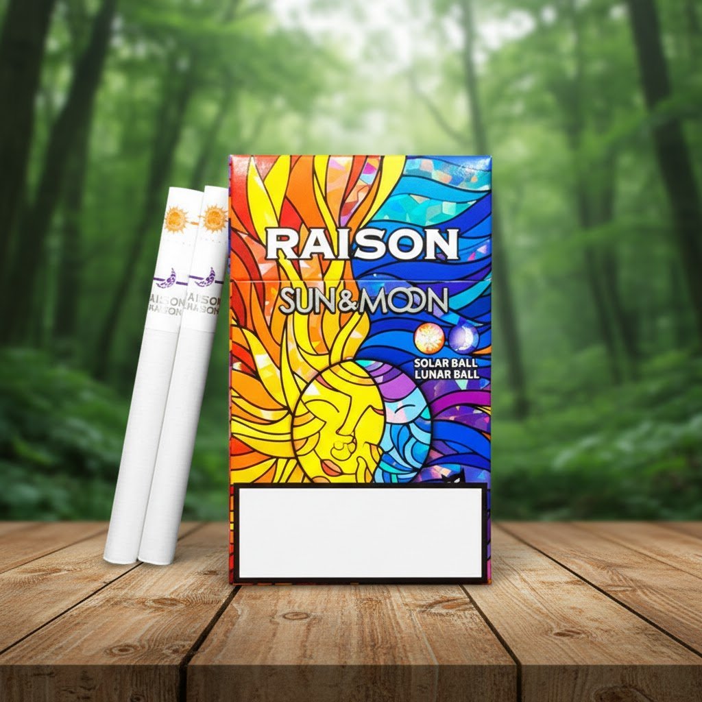 บุหรี่ Raison Sun & Moon 2 เม็ดบีบ กลิ่นผลไม้รวม ดีไซน์พรีเมียม
