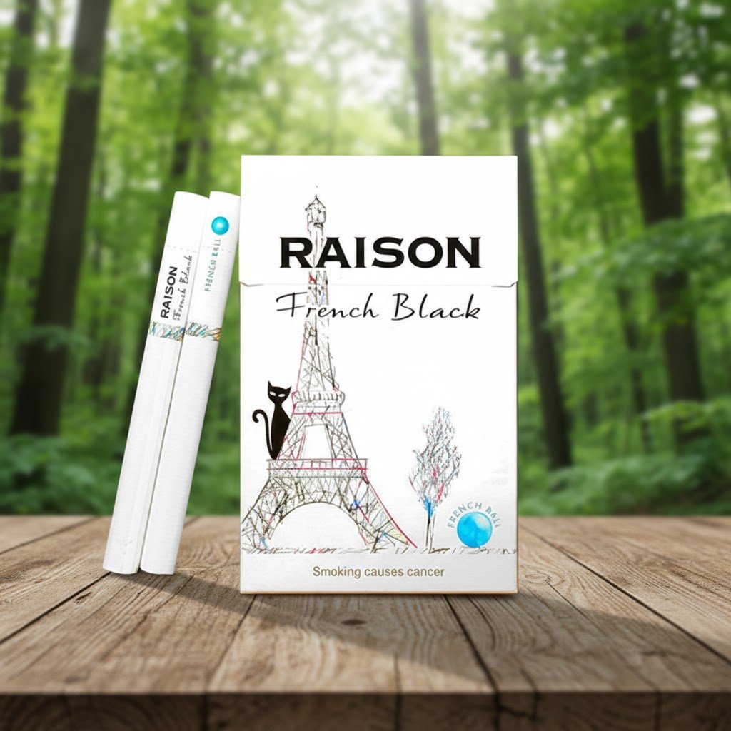 บุหรี่ Raison French Black กลิ่นโยเกิร์ตองุ่นไซมัสแคท 1 เม็ดบีบ