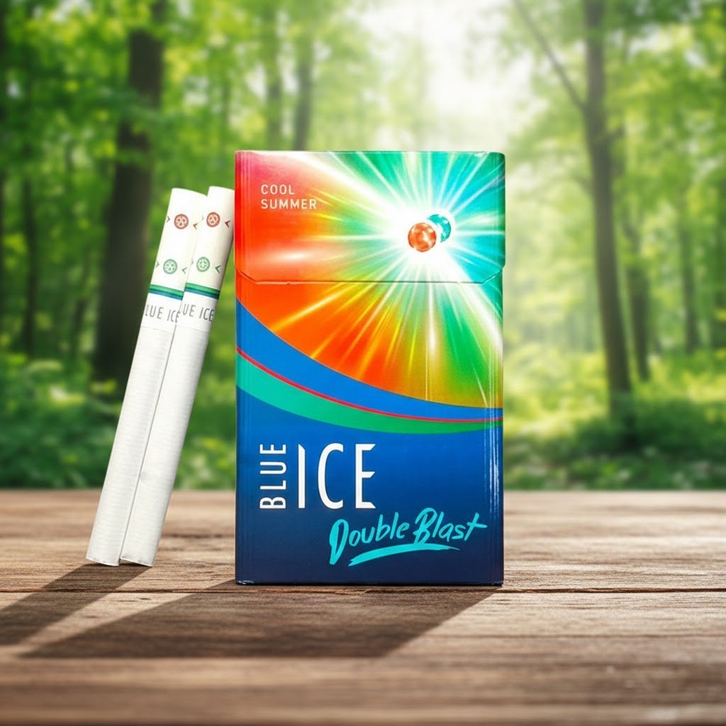 บุหรี่ Blue Ice Double Blast Cool Summer กลิ่นพั๊นช์และเมนทอล 2 เม็ดบีบ