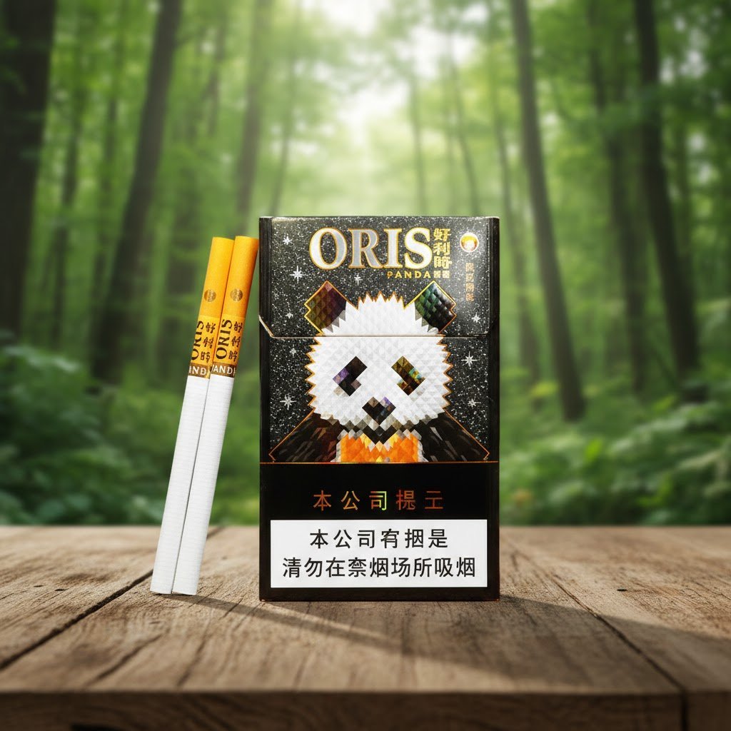 บุหรี่ Oris Panda (CN) ซองสีดำ ลายแพนด้าแบบพิกเซลอาร์ต มวนนาโนสลิมมีเม็ดบีบ