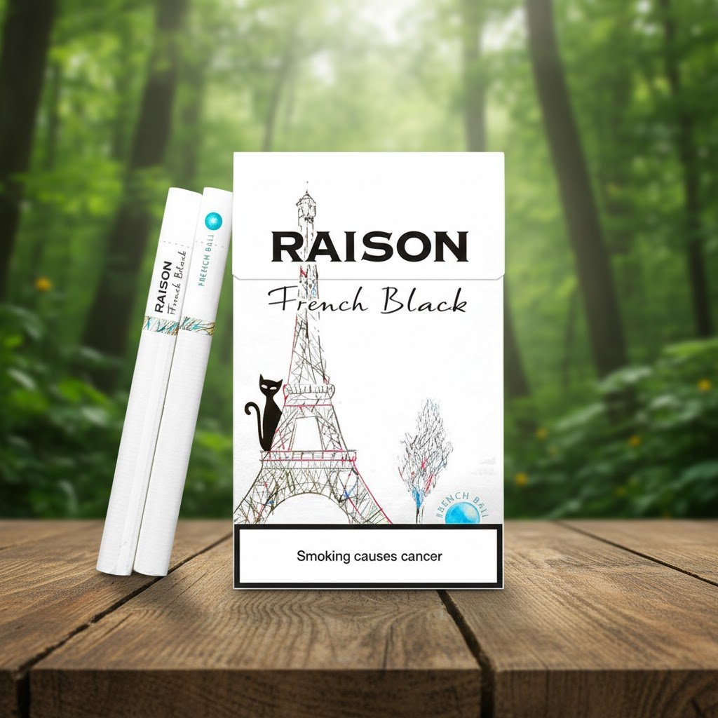 บุหรี่ Raison French Black ไรสัน ฟรานซ์ แบล็ค กลิ่นโยเกิร์ตผลไม้และองุ่นไซมัสแคท มีเม็ดบีบ