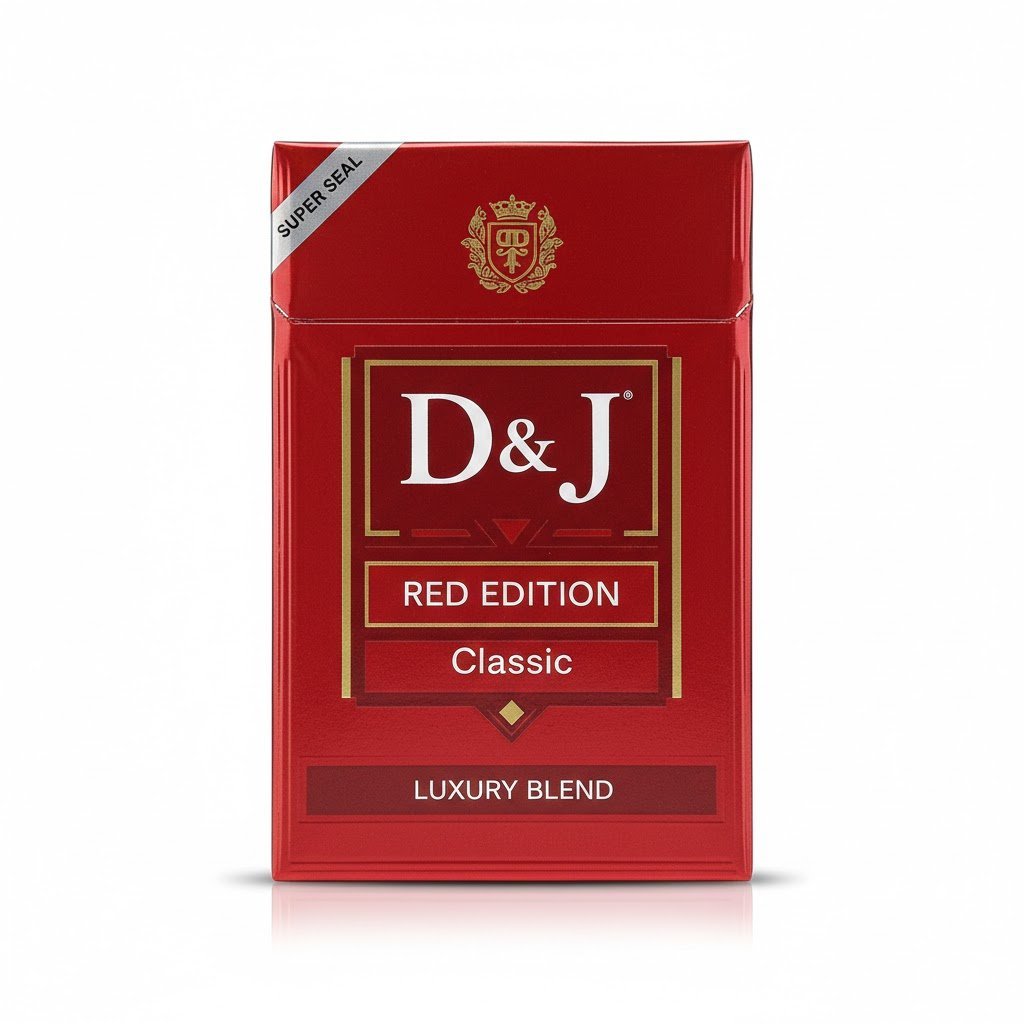 บุหรี่ D&J Red Edition ซองแข็งสีแดง ดีไซน์หรูหรา พร้อมแถบ Super Seal กันลม