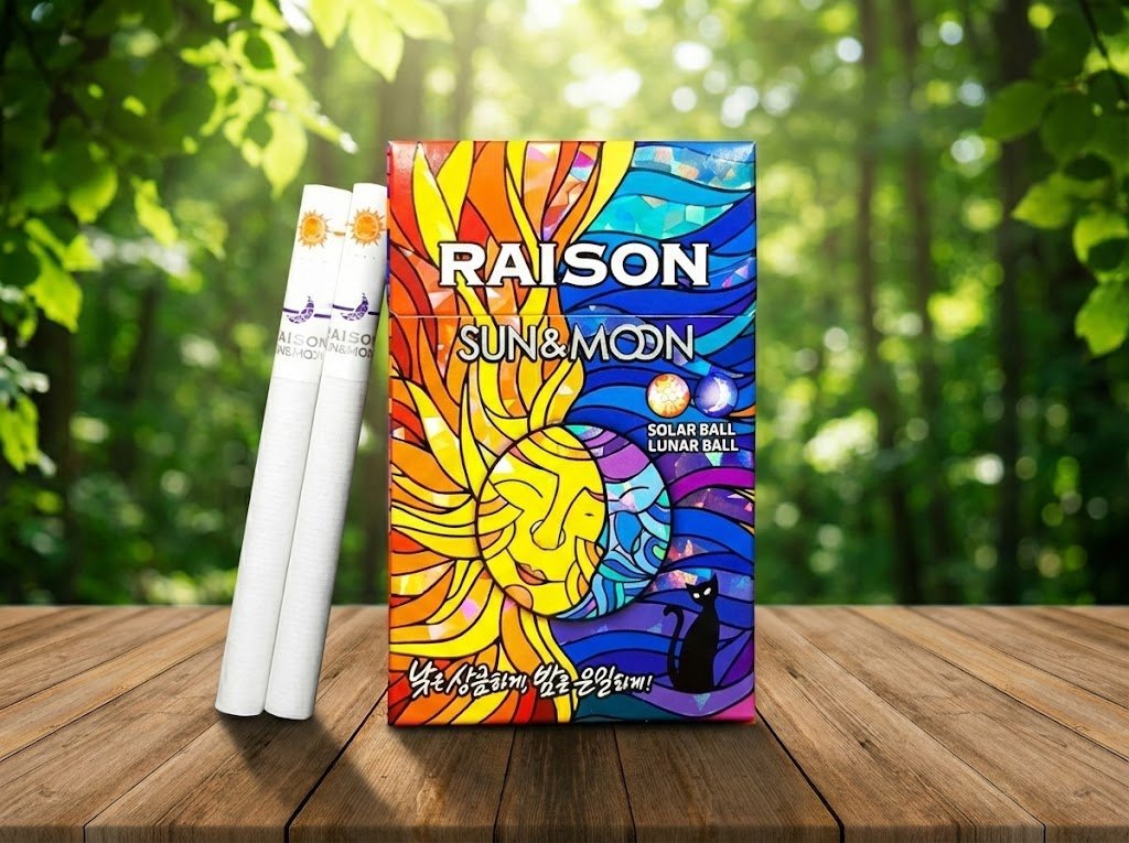 บุหรี่ Raison Sun & Moon ซองลายพระอาทิตย์และพระจันทร์ บุหรี่เกาหลี 2 เม็ดบีบ กลิ่นผลไม้