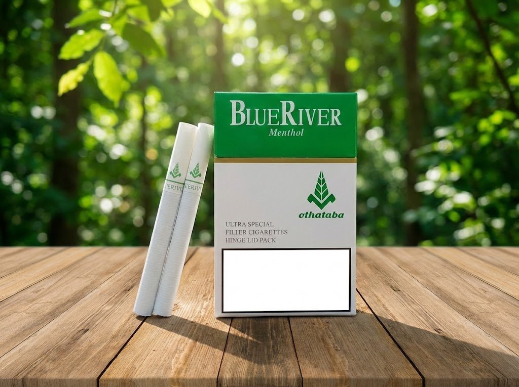 บุหรี่ Blue River Menthol ซองสีเขียว-ขาว บุหรี่สายเย็น ก้นกรองปกติ ไม่มีเม็ดบีบ