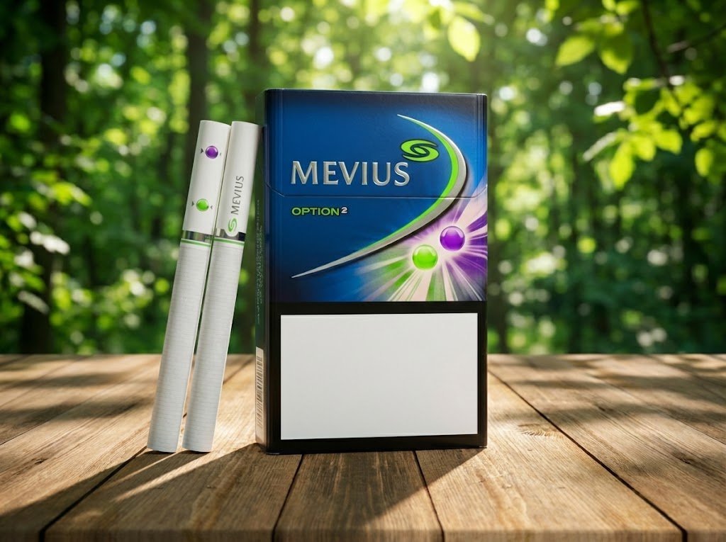 บุหรี่ Mevius Option 2 ซองสีน้ำเงิน บุหรี่ญี่ปุ่น 2 เม็ดบีบ กลิ่นองุ่นและเมนทอล