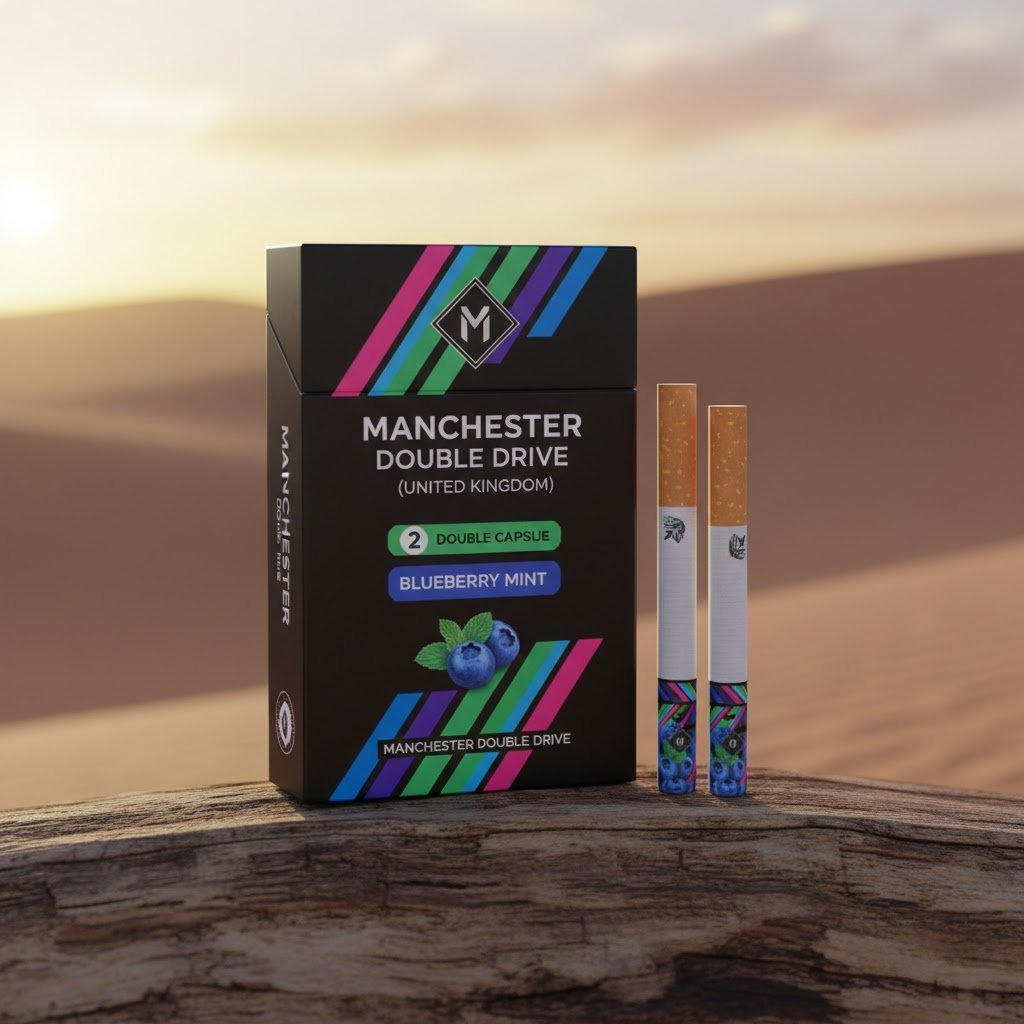 Manchester Double Drive บุหรี่นอก แมนเชสเตอร์ ดับเบิล ไดร์ฟ 2 เม็ดบีบ บลูเบอร์รี่มิ้นต์ | Manchester Double Drive
